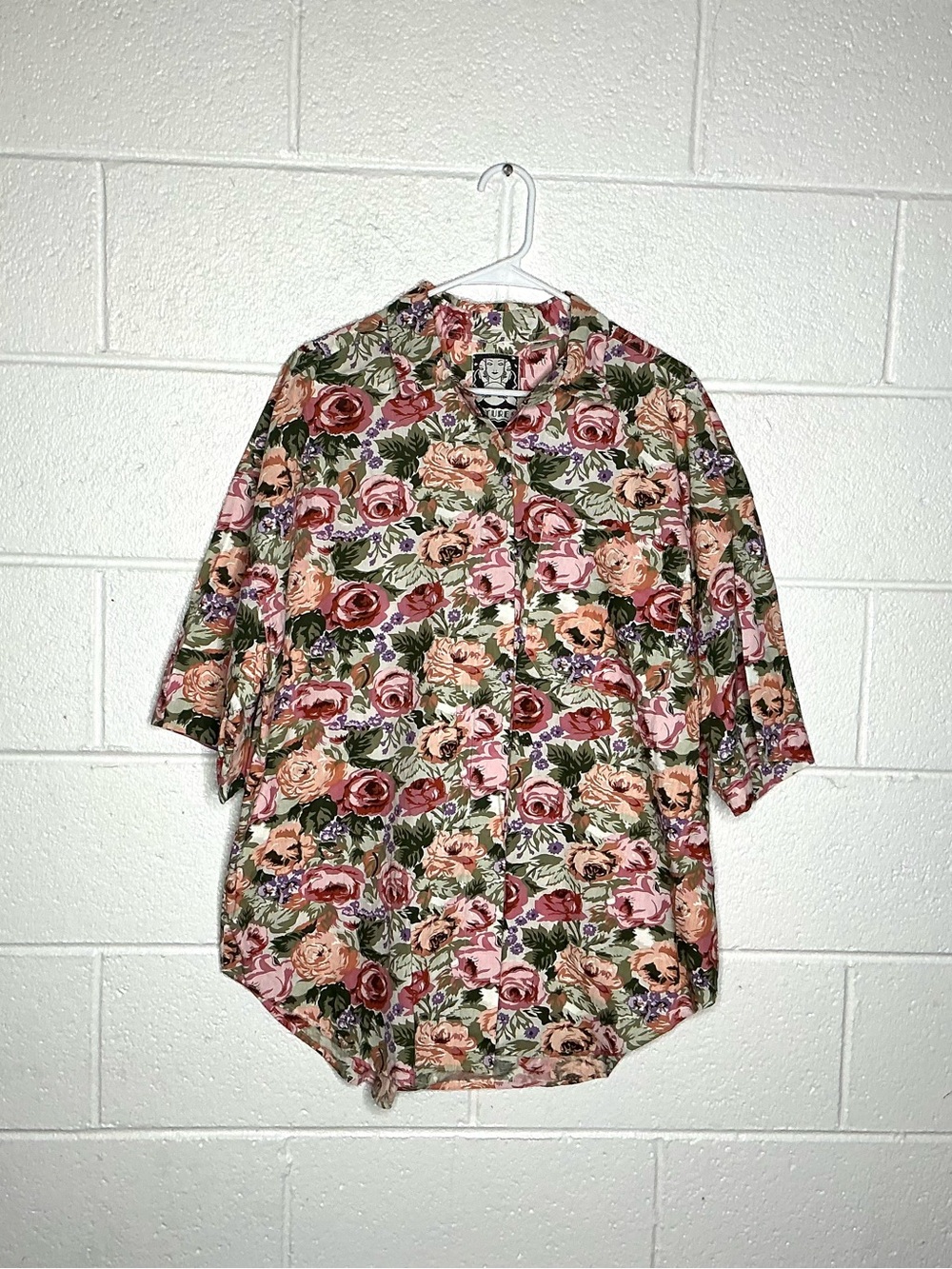 < Vintage Retro Floral Pattern Button Up Shirt Plus Size 20W >